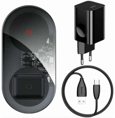 Фото 1 — Беспроводное ЗУ Baseus BS-W508 2в1 Apple iPhone/AirPods черный 